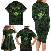 Hawaii Lei Kamehameha Family Matching Long Sleeve Bodycon Dress and Hawaiian Shirt Oma'oma'o Seamless Pattern Hibiscus Flower LT9 - Polynesian Pride