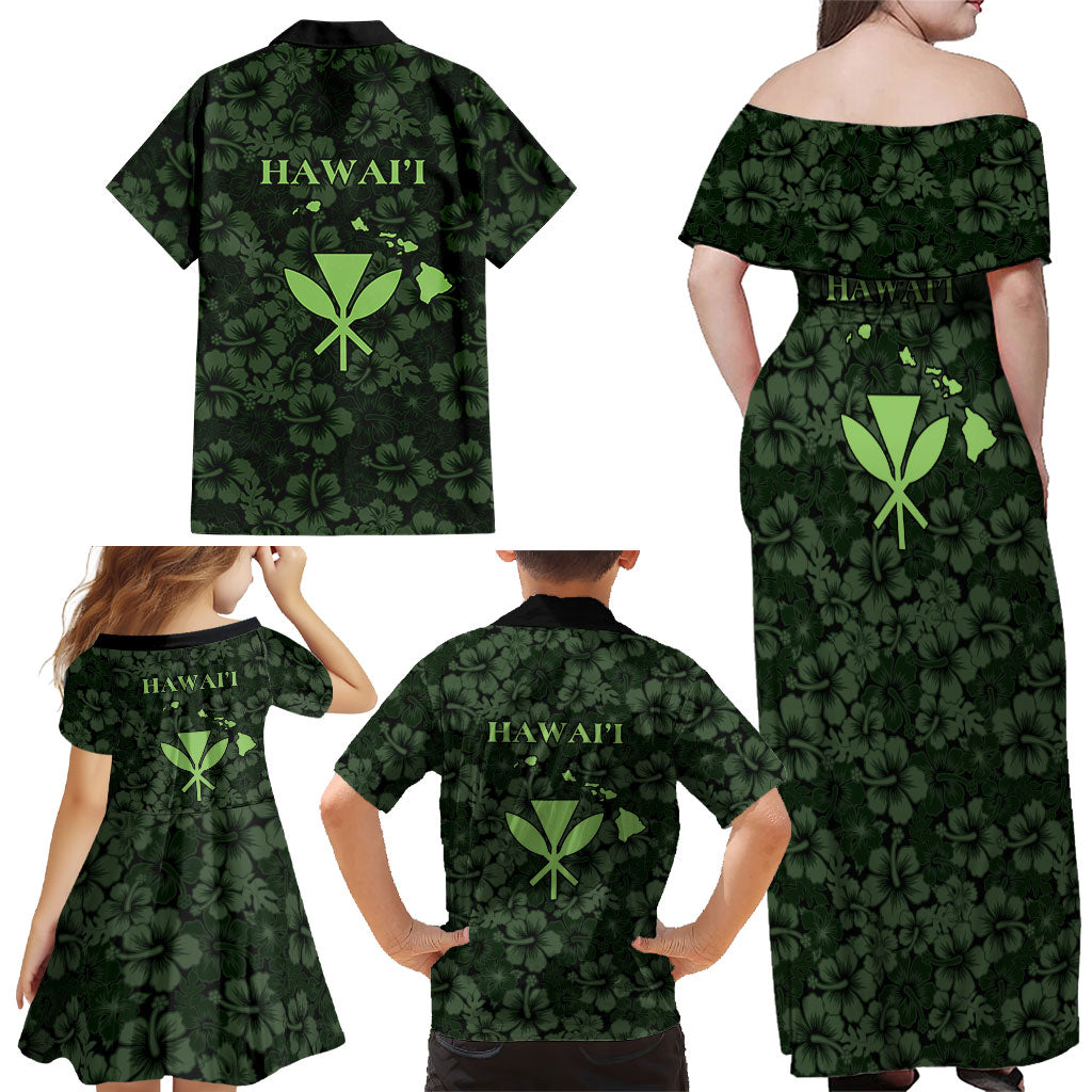 Hawaii Lei Kamehameha Family Matching Off Shoulder Maxi Dress and Hawaiian Shirt Oma'oma'o Seamless Pattern Hibiscus Flower LT9 - Polynesian Pride