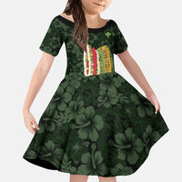 Hawaii Lei Kamehameha Family Matching Puletasi and Hawaiian Shirt Oma'oma'o Seamless Pattern Hibiscus Flower LT9 Daughter's Dress Green - Polynesian Pride