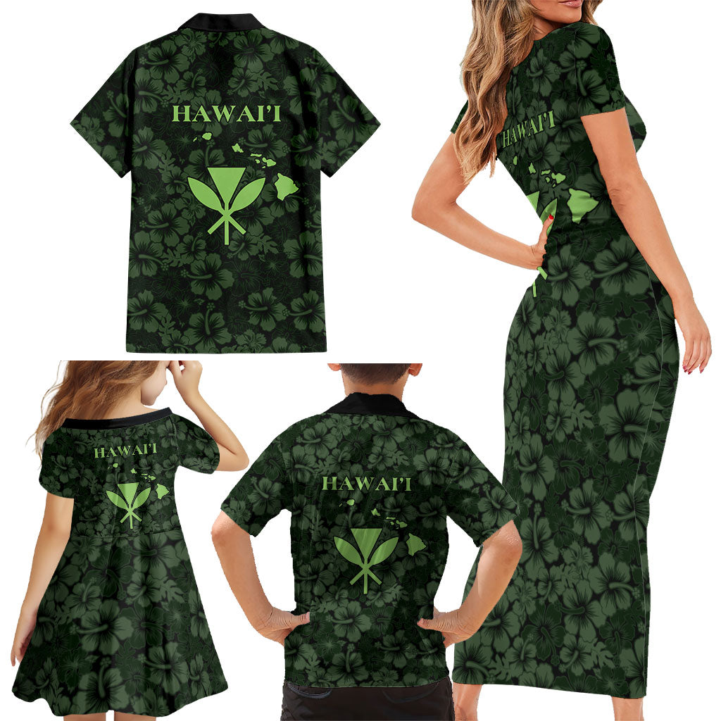 Hawaii Lei Kamehameha Family Matching Short Sleeve Bodycon Dress and Hawaiian Shirt Oma'oma'o Seamless Pattern Hibiscus Flower LT9 - Polynesian Pride