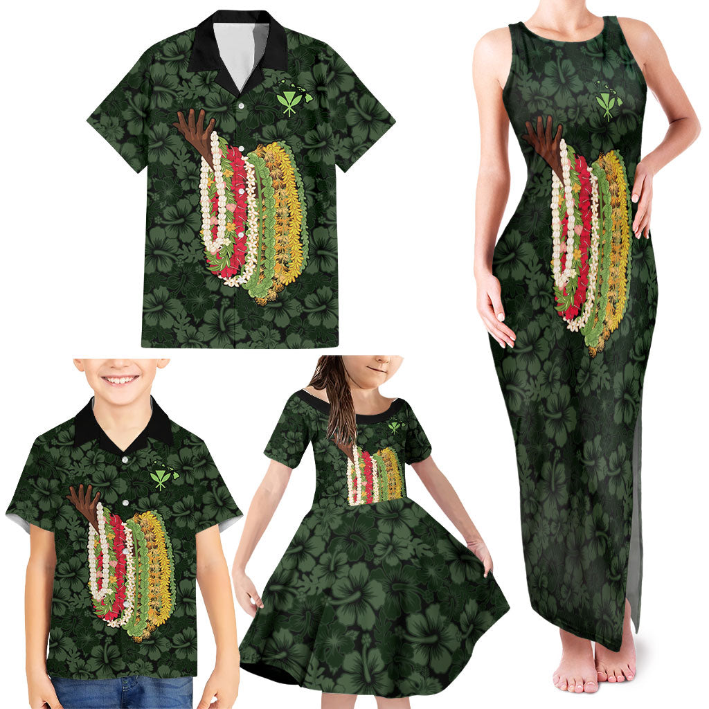Hawaii Lei Kamehameha Family Matching Tank Maxi Dress and Hawaiian Shirt Oma'oma'o Seamless Pattern Hibiscus Flower LT9 - Polynesian Pride
