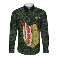Hawaii Lei Kamehameha Long Sleeve Button Shirt Oma'oma'o Seamless Pattern Hibiscus Flower