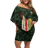 Hawaii Lei Kamehameha Off Shoulder Short Dress Oma'oma'o Seamless Pattern Hibiscus Flower