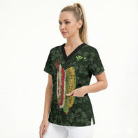 Hawaii Lei Kamehameha Scrub Top Oma'oma'o Seamless Pattern Hibiscus Flower LT9 - Polynesian Pride