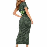 Hawaii Lei Kamehameha Short Sleeve Bodycon Dress Oma'oma'o Seamless Pattern Hibiscus Flower LT9 - Polynesian Pride