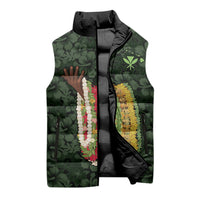 Hawaii Lei Kamehameha Sleeveless Puffer Jacket Oma'oma'o Seamless Pattern Hibiscus Flower