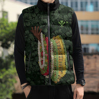 Hawaii Lei Kamehameha Sleeveless Puffer Jacket Oma'oma'o Seamless Pattern Hibiscus Flower