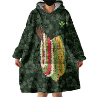 Hawaii Lei Kamehameha Wearable Blanket Hoodie Oma'oma'o Seamless Pattern Hibiscus Flower