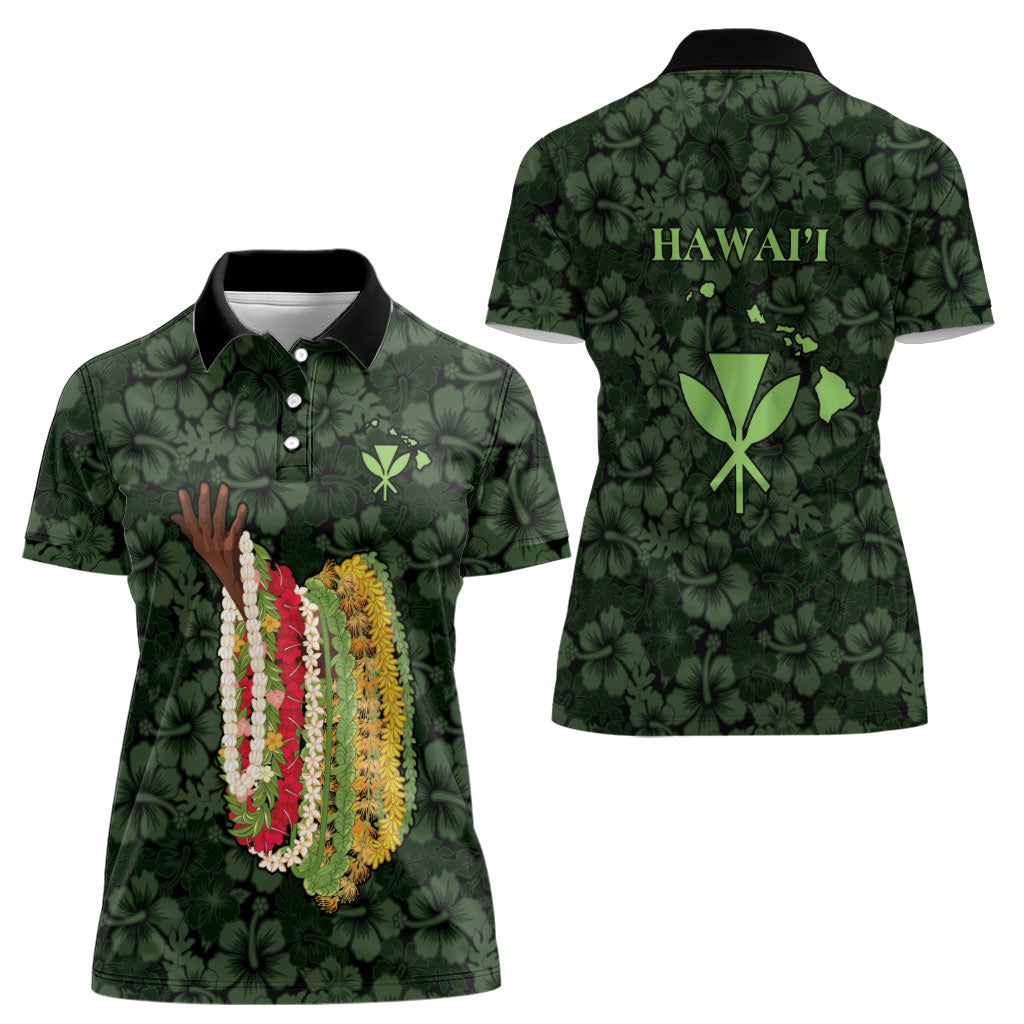 Hawaii Lei Kamehameha Women Polo Shirt Oma'oma'o Seamless Pattern Hibiscus Flower
