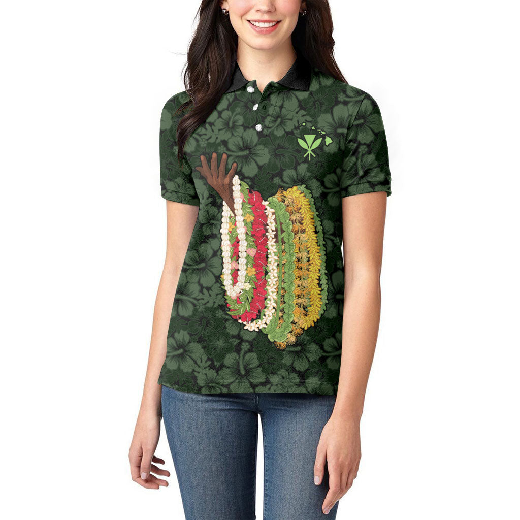Hawaii Lei Kamehameha Women Polo Shirt Oma'oma'o Seamless Pattern Hibiscus Flower
