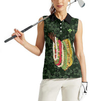Hawaii Lei Kamehameha Women Sleeveless Polo Shirt Oma'oma'o Seamless Pattern Hibiscus Flower LT9 - Polynesian Pride