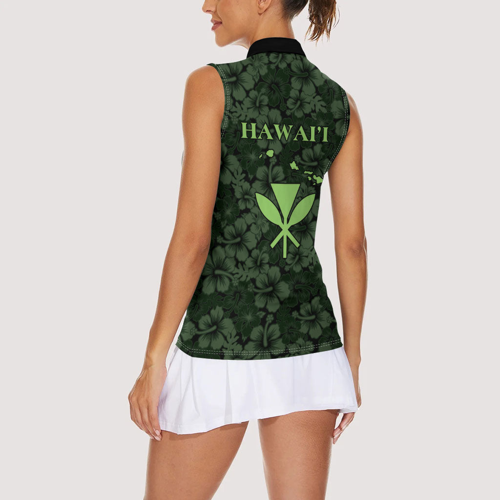 Hawaii Lei Kamehameha Women Sleeveless Polo Shirt Oma'oma'o Seamless Pattern Hibiscus Flower LT9 - Polynesian Pride