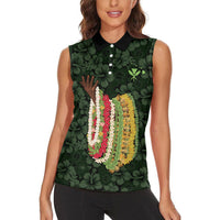 Hawaii Lei Kamehameha Women Sleeveless Polo Shirt Oma'oma'o Seamless Pattern Hibiscus Flower LT9 - Polynesian Pride