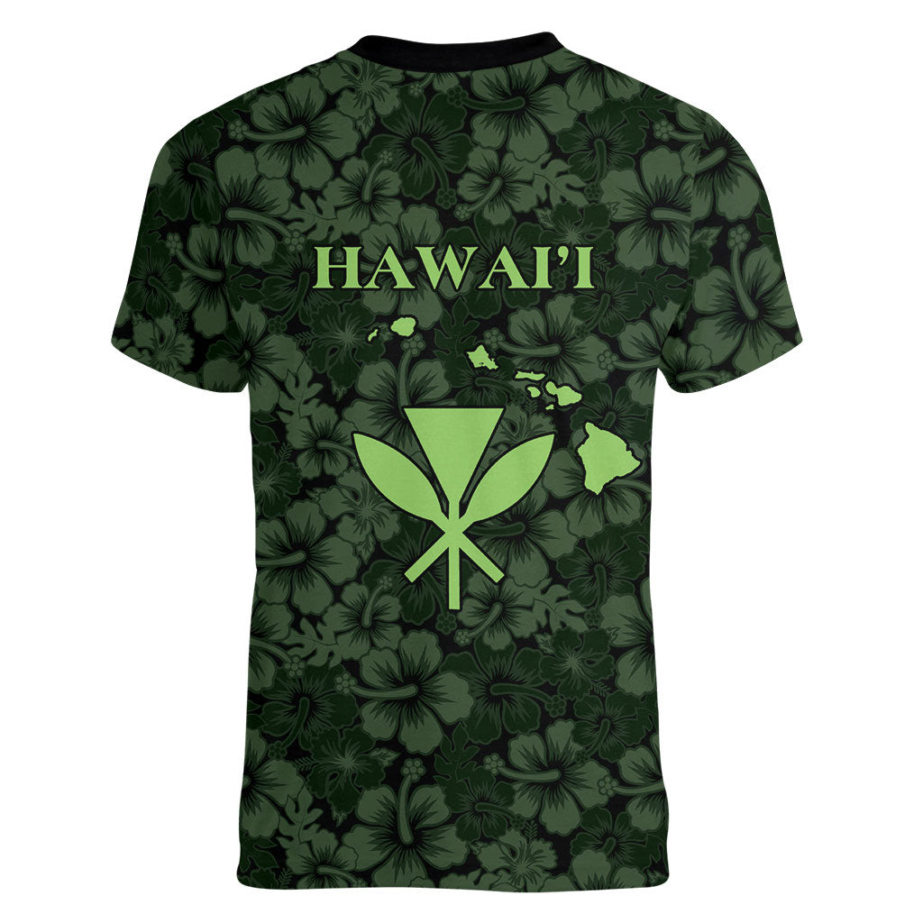 Hawaii Lei Kamehameha Women V-Neck T-Shirt Oma'oma'o Seamless Pattern Hibiscus Flower