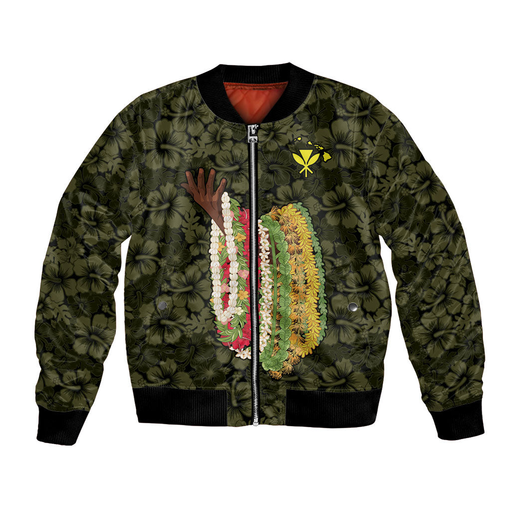 Hawaii Lei Kamehameha Bomber Jacket Melemele Seamless Pattern Hibiscus Flower