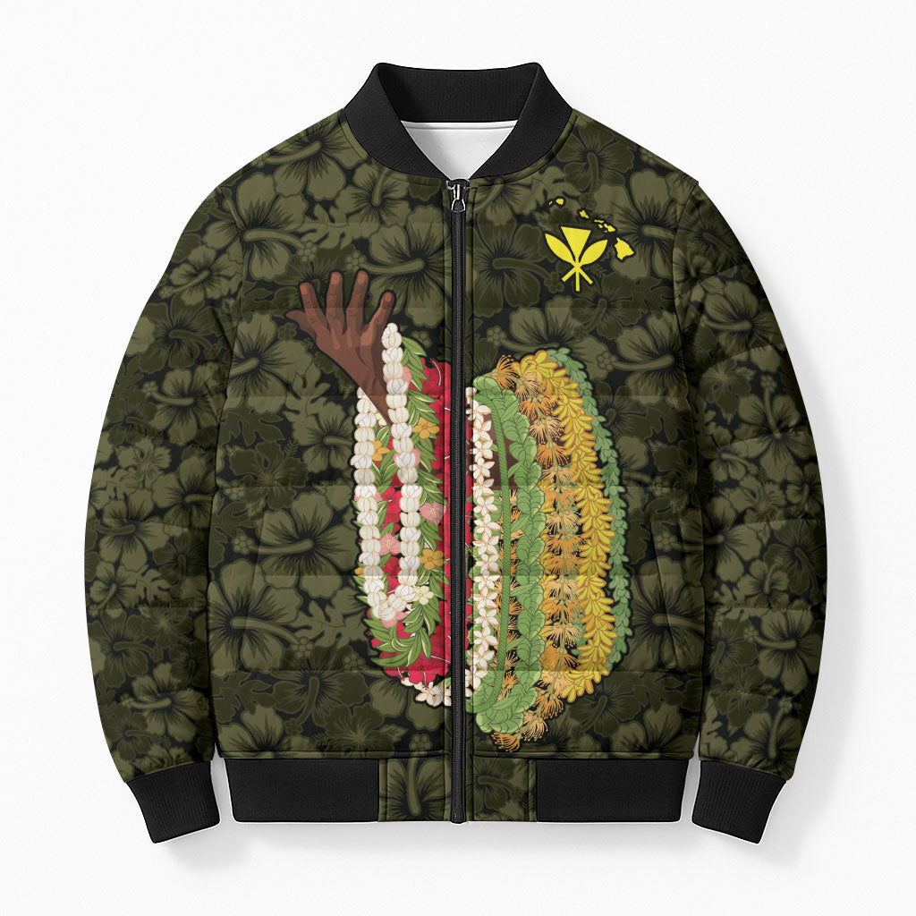 Hawaii Lei Kamehameha Bomber Puffer Jacket Melemele Seamless Pattern Hibiscus Flower LT9 Unisex Yellow - Polynesian Pride