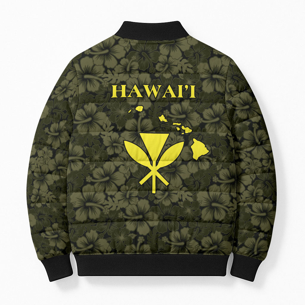 Hawaii Lei Kamehameha Bomber Puffer Jacket Melemele Seamless Pattern Hibiscus Flower LT9 - Polynesian Pride