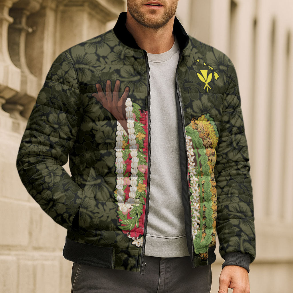 Hawaii Lei Kamehameha Bomber Puffer Jacket Melemele Seamless Pattern Hibiscus Flower LT9 - Polynesian Pride