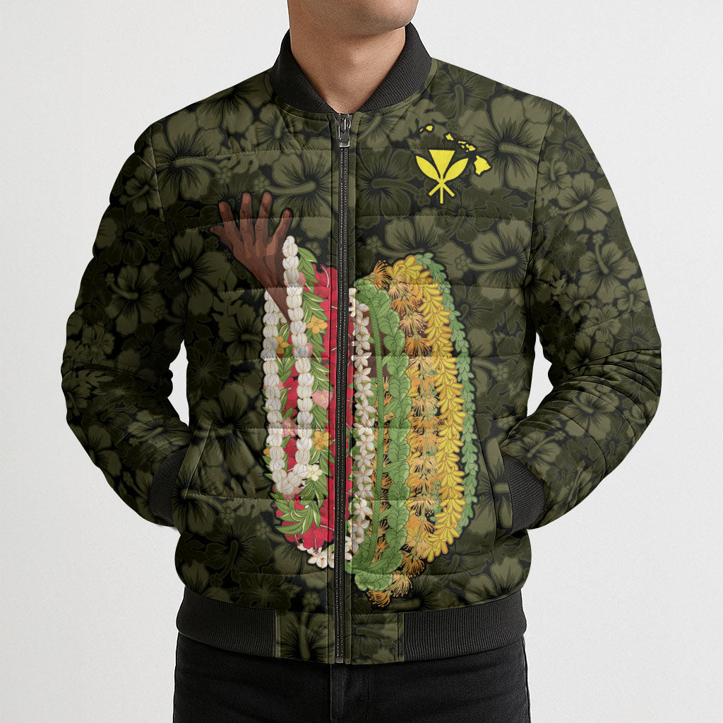 Hawaii Lei Kamehameha Bomber Puffer Jacket Melemele Seamless Pattern Hibiscus Flower LT9 - Polynesian Pride