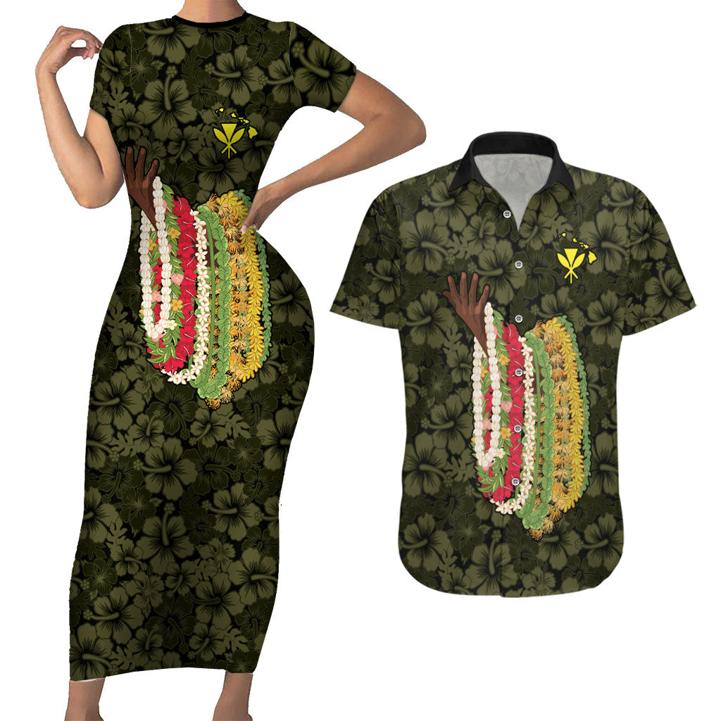 Hawaii Lei Kamehameha Couples Matching Short Sleeve Bodycon Dress and Hawaiian Shirt Melemele Seamless Pattern Hibiscus Flower LT9 Yellow - Polynesian Pride