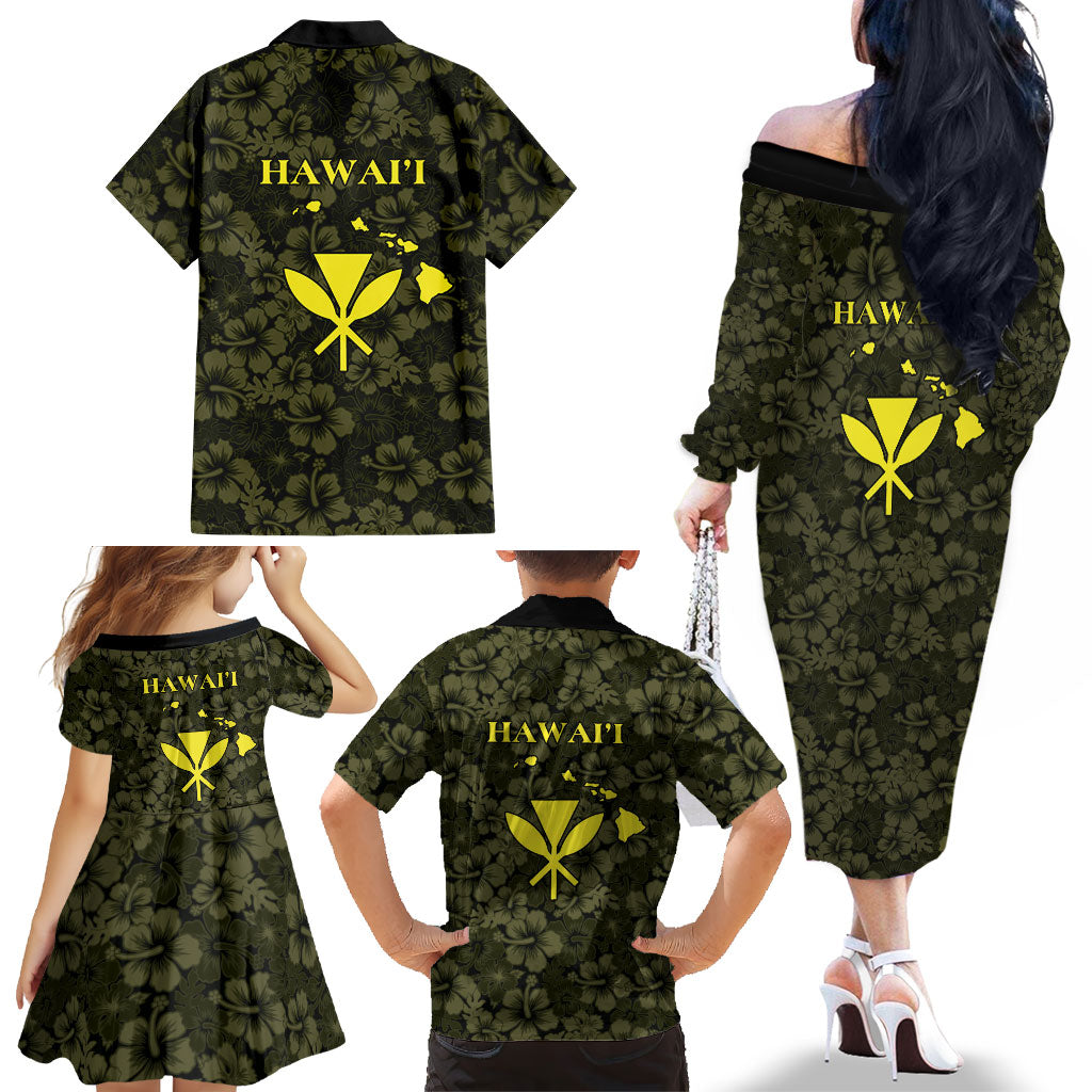 Hawaii Lei Kamehameha Family Matching Off The Shoulder Long Sleeve Dress and Hawaiian Shirt Melemele Seamless Pattern Hibiscus Flower LT9 - Polynesian Pride