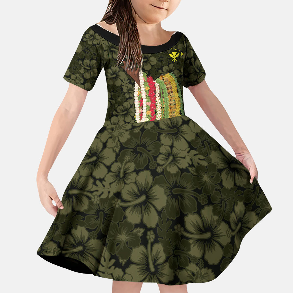 Hawaii Lei Kamehameha Family Matching Off Shoulder Maxi Dress and Hawaiian Shirt Melemele Seamless Pattern Hibiscus Flower LT9 Daughter's Dress Yellow - Polynesian Pride