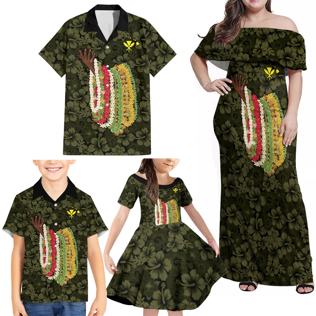 Hawaii Lei Kamehameha Family Matching Off Shoulder Maxi Dress and Hawaiian Shirt Melemele Seamless Pattern Hibiscus Flower LT9 - Polynesian Pride