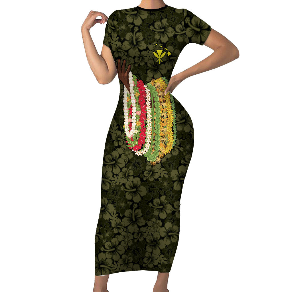 Hawaii Lei Kamehameha Family Matching Short Sleeve Bodycon Dress and Hawaiian Shirt Melemele Seamless Pattern Hibiscus Flower LT9 Mom's Dress Yellow - Polynesian Pride