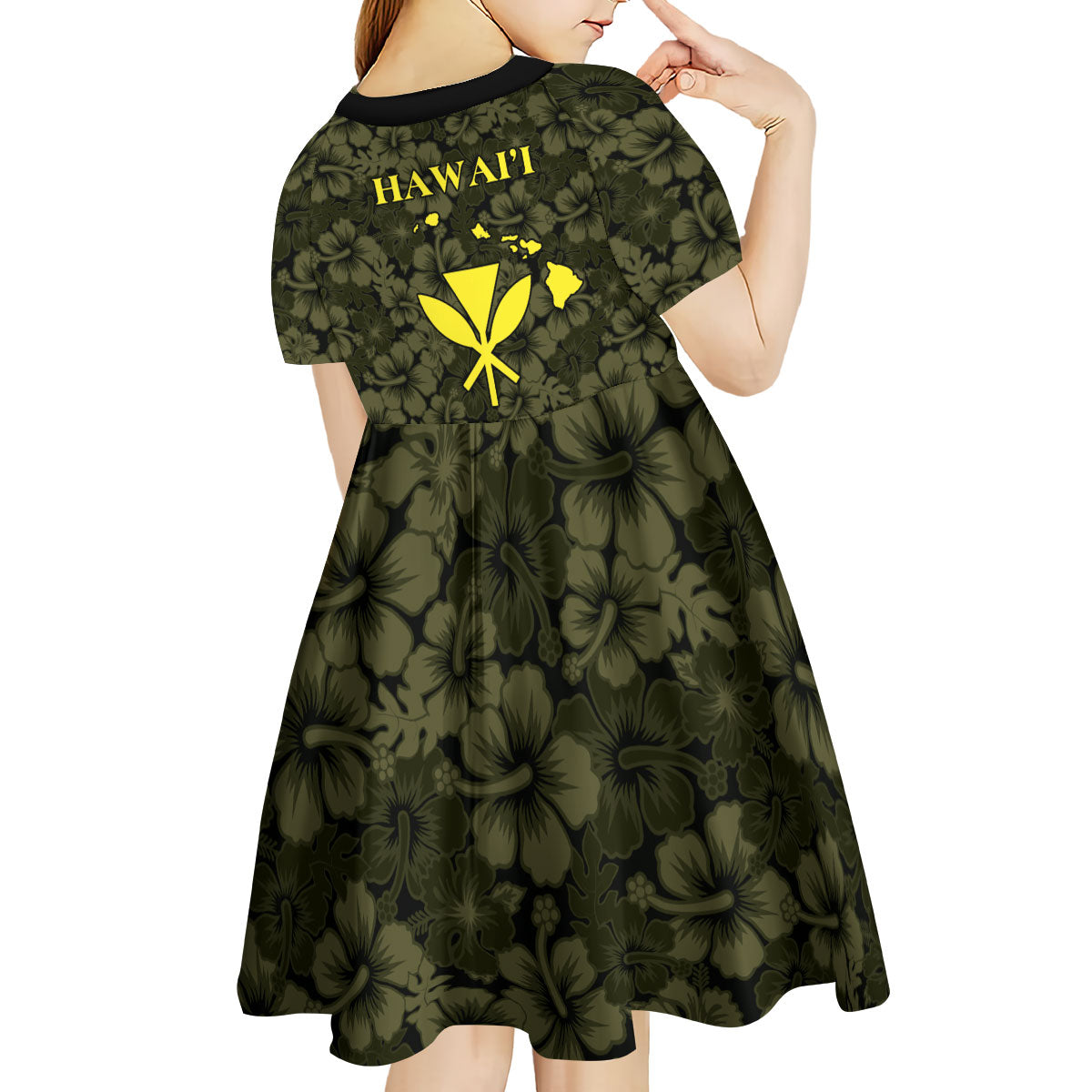 Hawaii Lei Kamehameha Kid Short Sleeve Dress Melemele Seamless Pattern Hibiscus Flower