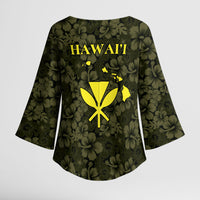 Hawaii Lei Kamehameha Kimono Sleeve Blouse Melemele Seamless Pattern Hibiscus Flower