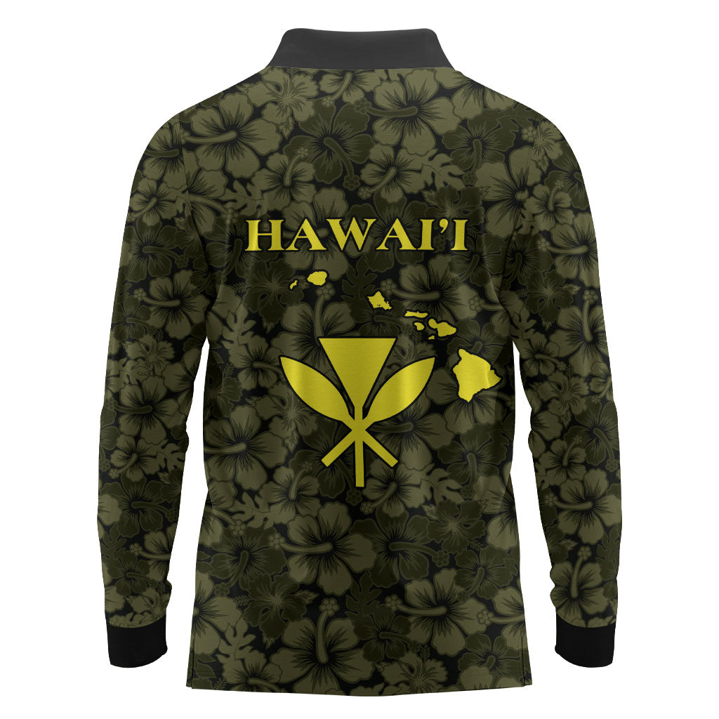 Hawaii Lei Kamehameha Long Sleeve Polo Shirt Melemele Seamless Pattern Hibiscus Flower