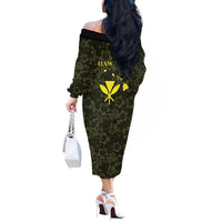Hawaii Lei Kamehameha Off The Shoulder Long Sleeve Dress Melemele Seamless Pattern Hibiscus Flower