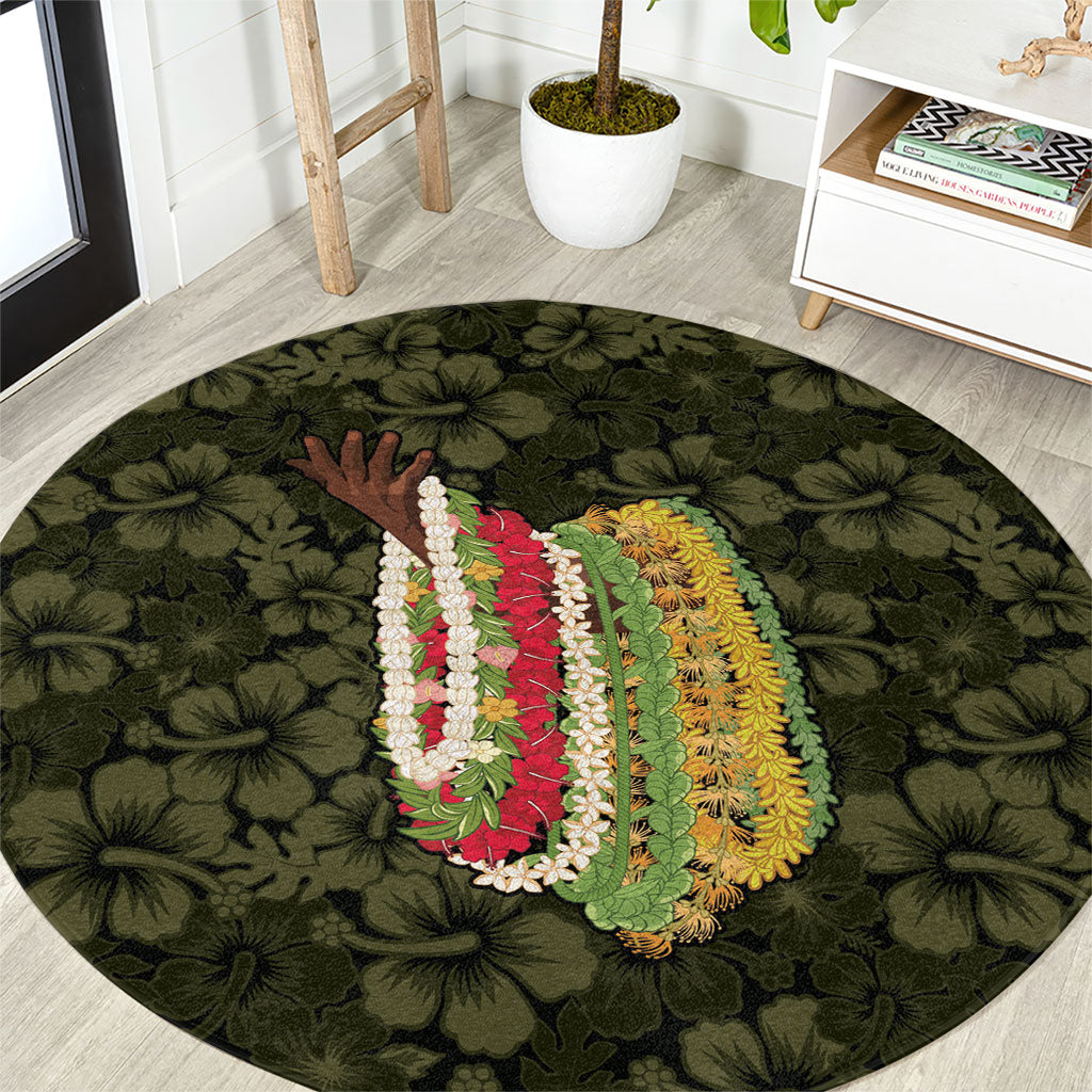 Hawaii Lei Kamehameha Round Carpet Melemele Seamless Pattern Hibiscus Flower