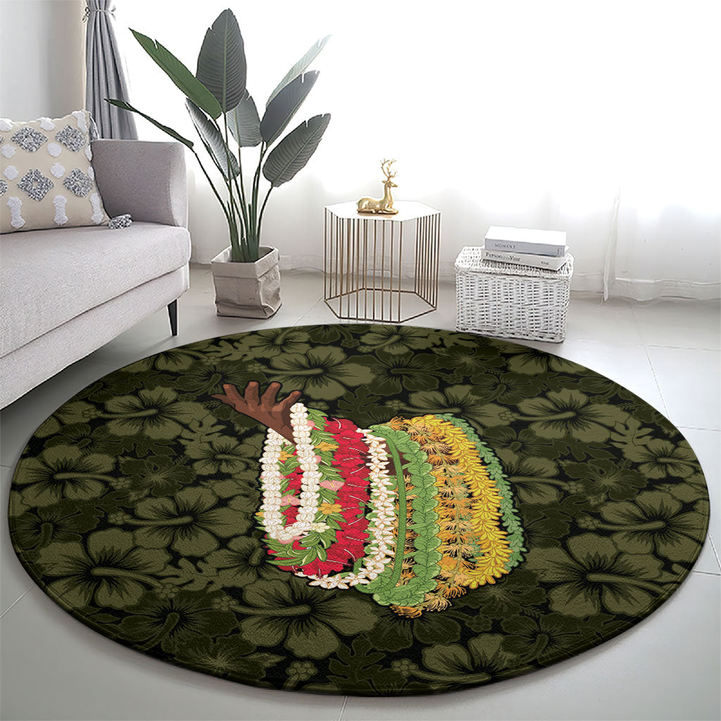 Hawaii Lei Kamehameha Round Carpet Melemele Seamless Pattern Hibiscus Flower