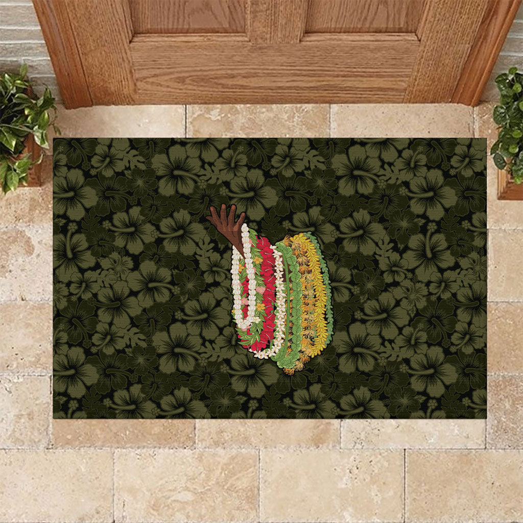 Hawaii Lei Kamehameha Rubber Doormat Melemele Seamless Pattern Hibiscus Flower