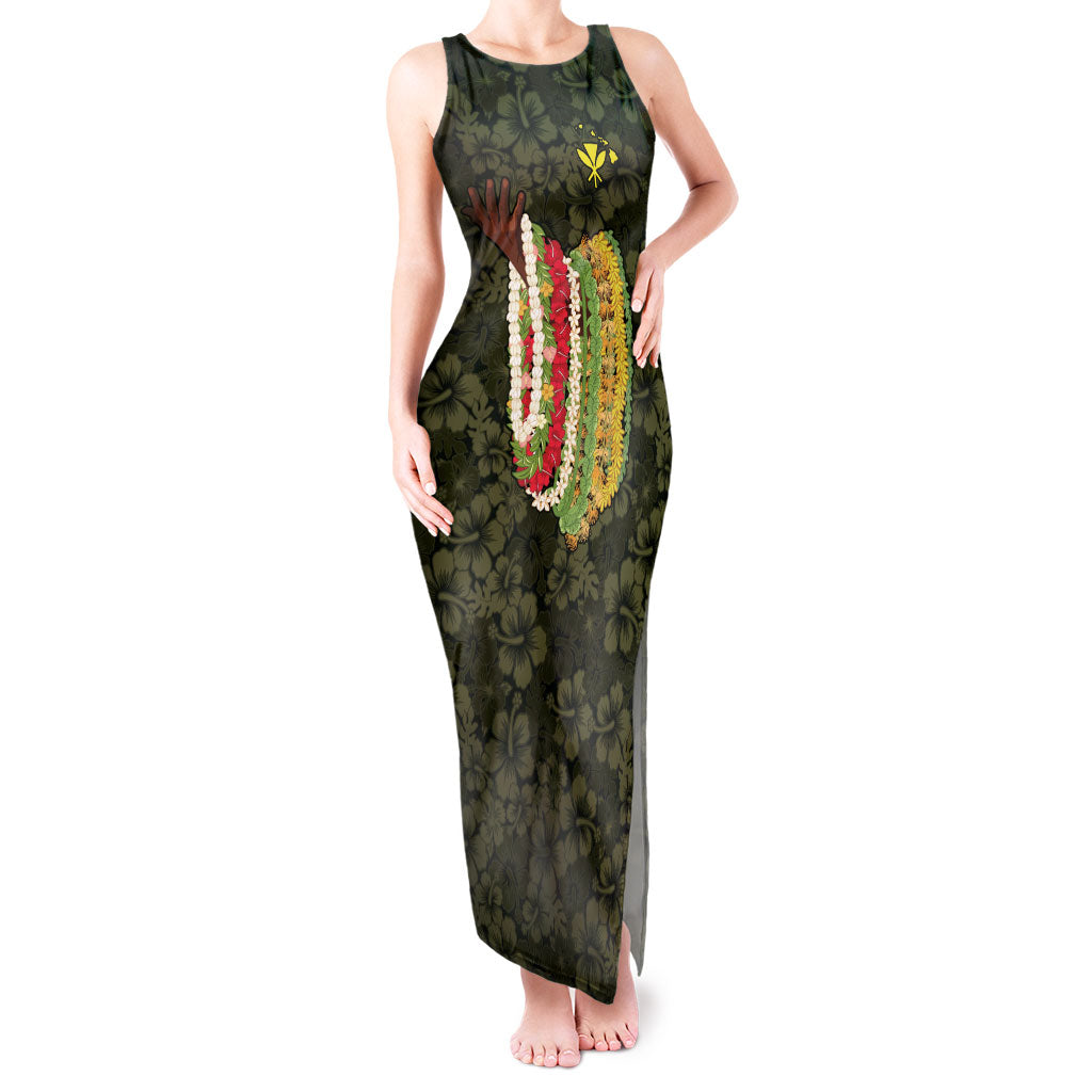 Hawaii Lei Kamehameha Tank Maxi Dress Melemele Seamless Pattern Hibiscus Flower