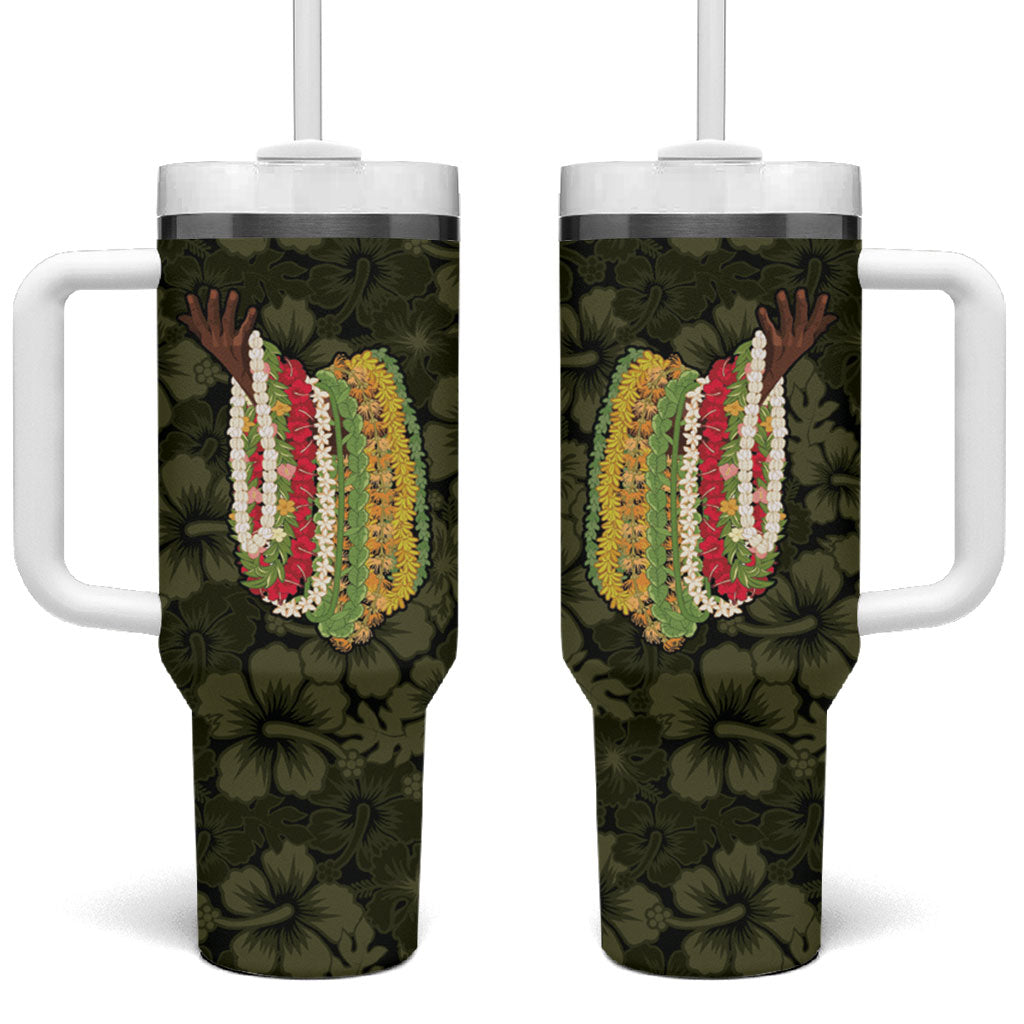 Hawaii Lei Kamehameha Tumbler With Handle Melemele Seamless Pattern Hibiscus Flower