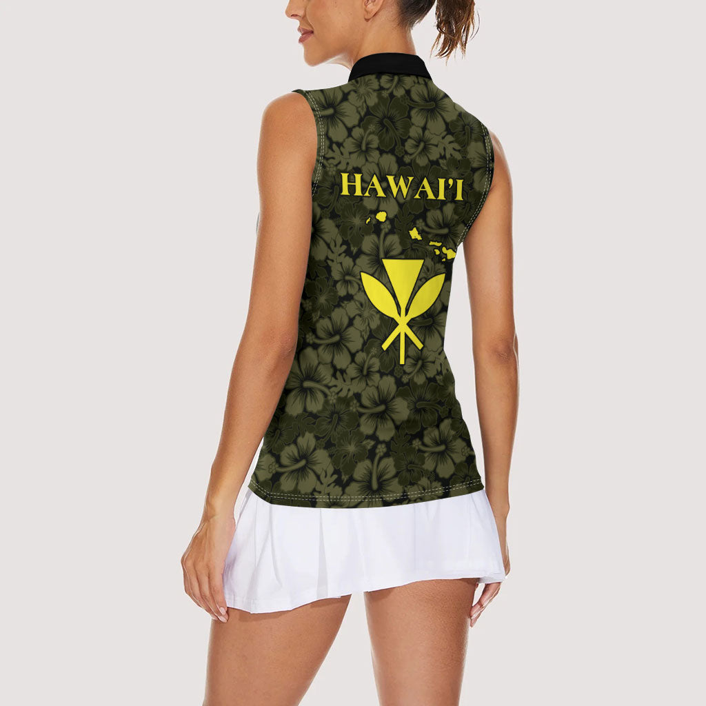Hawaii Lei Kamehameha Women Sleeveless Polo Shirt Melemele Seamless Pattern Hibiscus Flower LT9 - Polynesian Pride