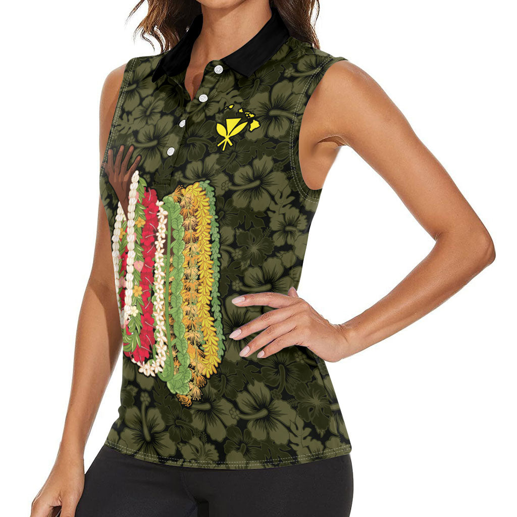 Hawaii Lei Kamehameha Women Sleeveless Polo Shirt Melemele Seamless Pattern Hibiscus Flower LT9 - Polynesian Pride