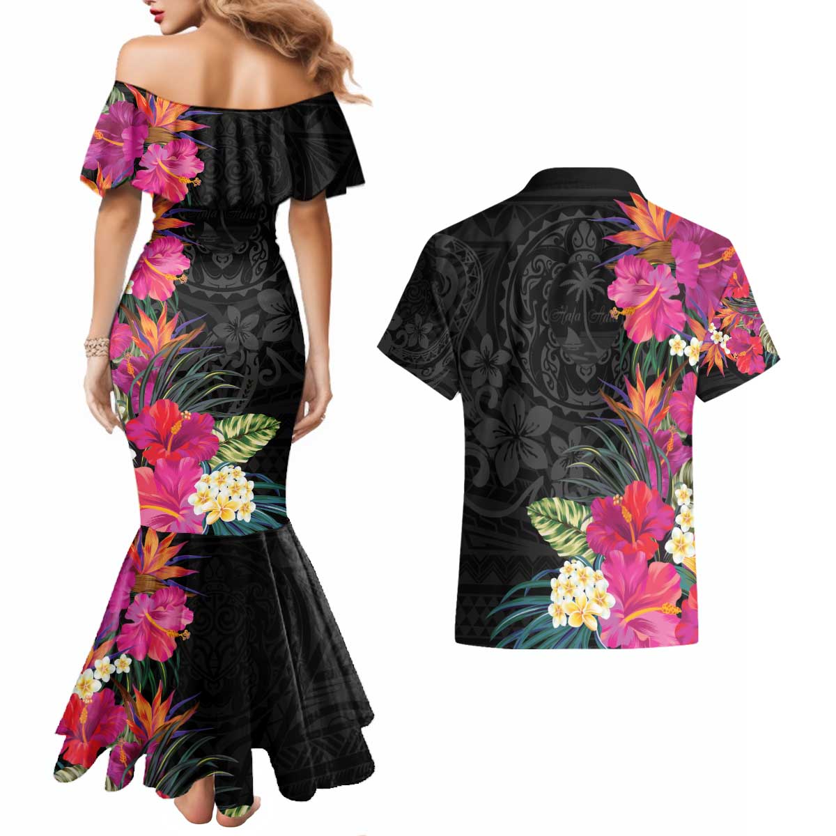 Hafa Adai Guam Couples Matching Mermaid Dress and Hawaiian Shirt Tropical Flowers Colorful Vibes LT9 - Polynesian Pride