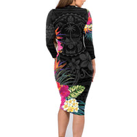Hafa Adai Guam Family Matching Long Sleeve Bodycon Dress and Hawaiian Shirt Tropical Flowers Colorful Vibes LT9 - Polynesian Pride