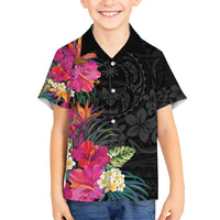 Hafa Adai Guam Family Matching Long Sleeve Bodycon Dress and Hawaiian Shirt Tropical Flowers Colorful Vibes LT9 Son's Shirt Black - Polynesian Pride