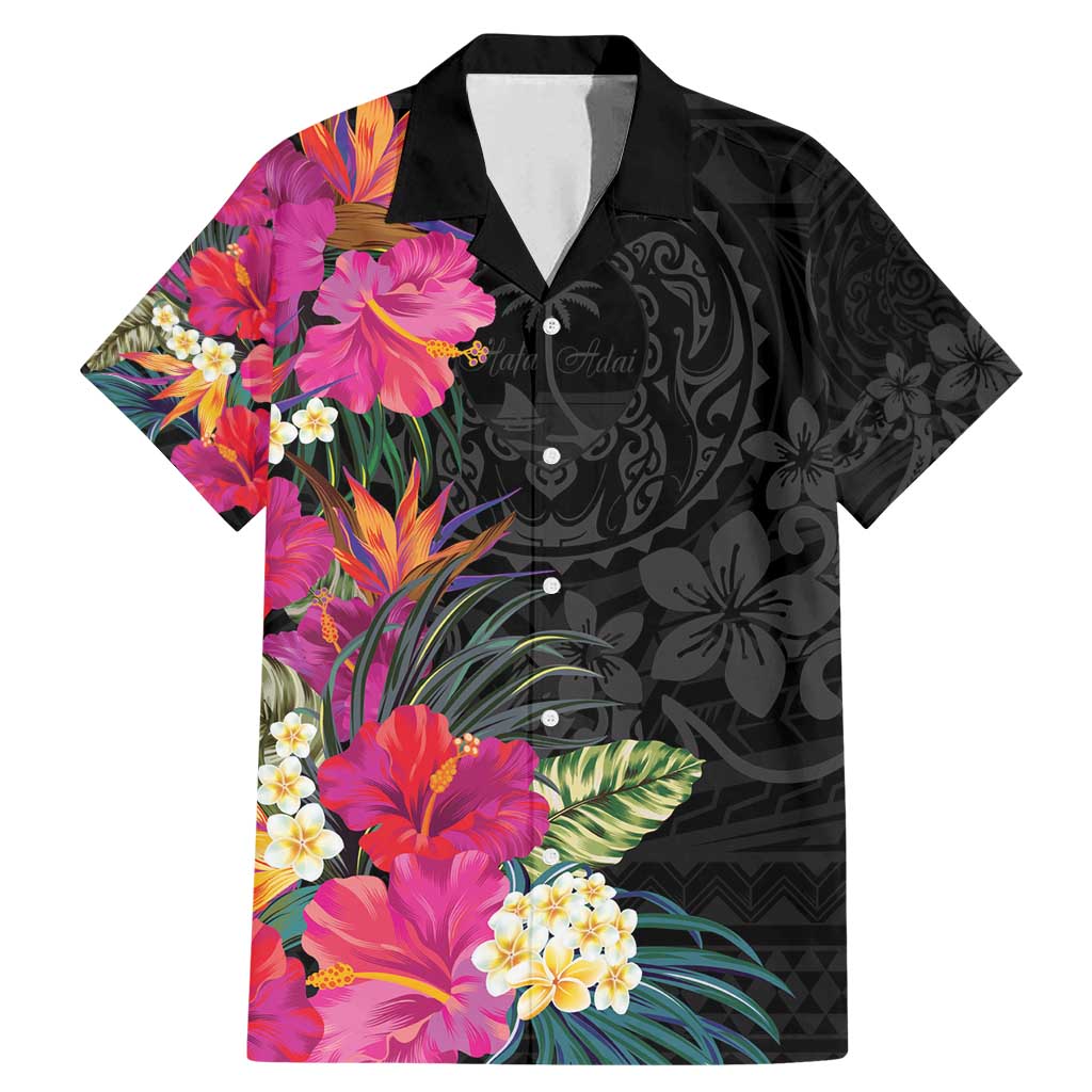 Hafa Adai Guam Family Matching Mermaid Dress and Hawaiian Shirt Tropical Flowers Colorful Vibes LT9 Dad's Shirt - Short Sleeve Black - Polynesian Pride