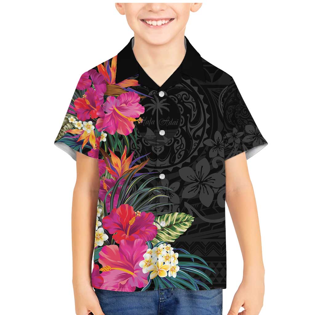 Hafa Adai Guam Family Matching Mermaid Dress and Hawaiian Shirt Tropical Flowers Colorful Vibes LT9 Son's Shirt Black - Polynesian Pride
