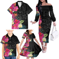 Hafa Adai Guam Family Matching Off The Shoulder Long Sleeve Dress and Hawaiian Shirt Tropical Flowers Colorful Vibes LT9 - Polynesian Pride