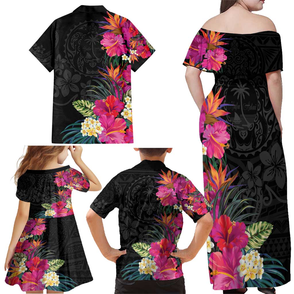 Hafa Adai Guam Family Matching Off Shoulder Maxi Dress and Hawaiian Shirt Tropical Flowers Colorful Vibes LT9 - Polynesian Pride