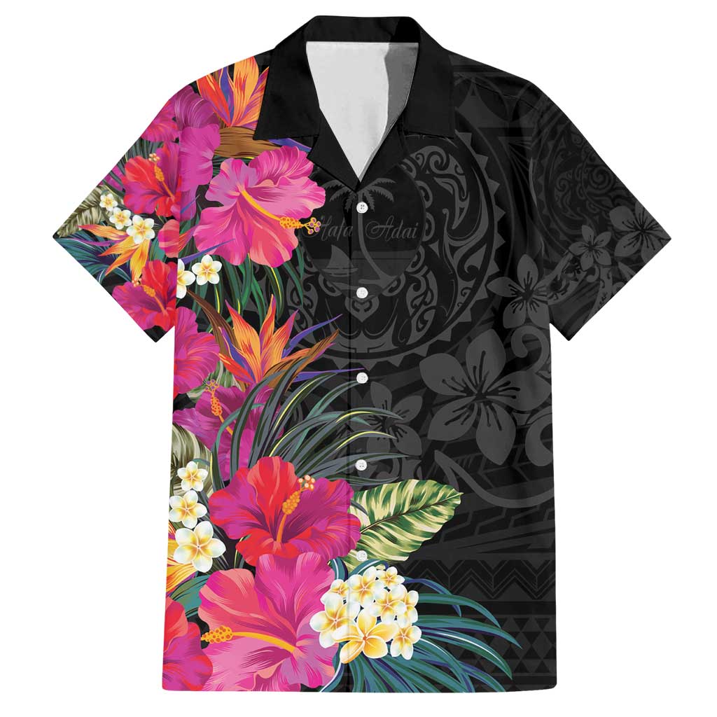 Hafa Adai Guam Family Matching Off Shoulder Maxi Dress and Hawaiian Shirt Tropical Flowers Colorful Vibes LT9 Dad's Shirt - Short Sleeve Black - Polynesian Pride