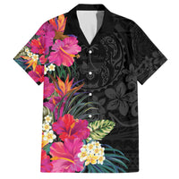Hafa Adai Guam Family Matching Puletasi and Hawaiian Shirt Tropical Flowers Colorful Vibes LT9 Dad's Shirt - Short Sleeve Black - Polynesian Pride