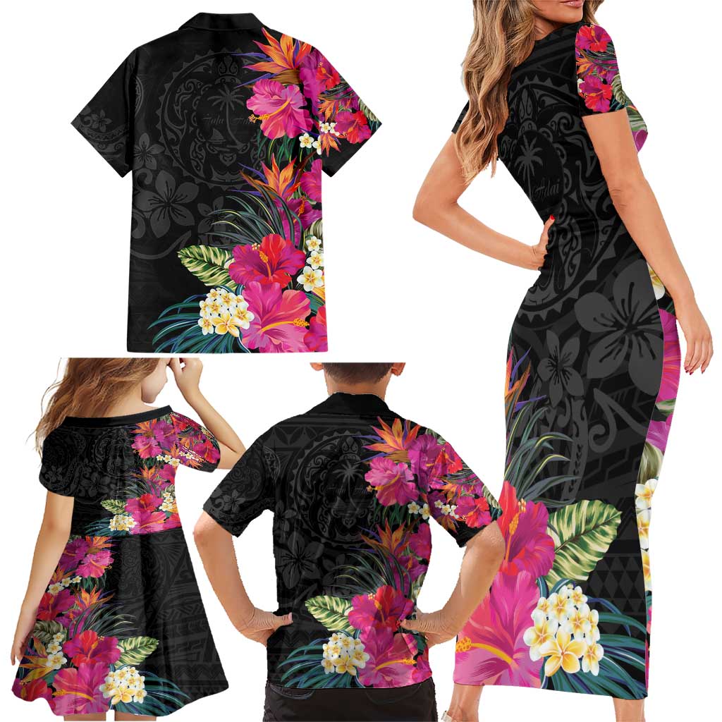 Hafa Adai Guam Family Matching Short Sleeve Bodycon Dress and Hawaiian Shirt Tropical Flowers Colorful Vibes LT9 - Polynesian Pride