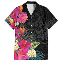 Hafa Adai Guam Family Matching Short Sleeve Bodycon Dress and Hawaiian Shirt Tropical Flowers Colorful Vibes LT9 Dad's Shirt - Short Sleeve Black - Polynesian Pride